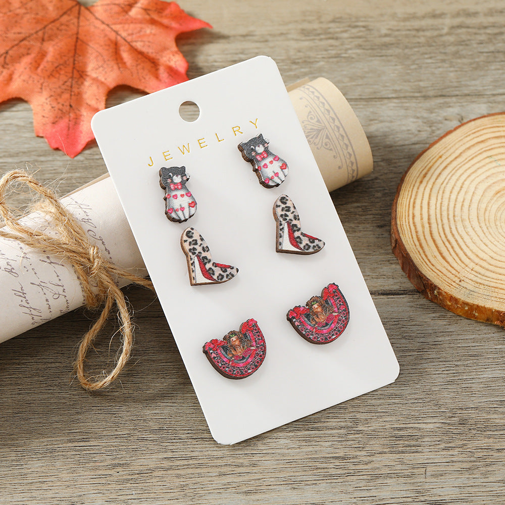 Wholesale Valentine's Day High Heels, Kitten Wooden Earrings
